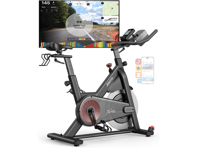 JOROTO Exercise Bike, Magnetic Stationary Bikes for Home with 40LBS Flywheel, App Supported Indoor Bike with 350LBS Weight Capacity, Low...