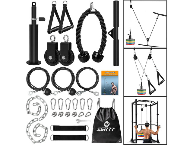 SERTT Weight Cable Pulley System Gym, Upgraded Cable Pulley Attachments for LAT Pull Down, Biceps Curl, Tricep, Arm Workouts - Home Gym Add On...