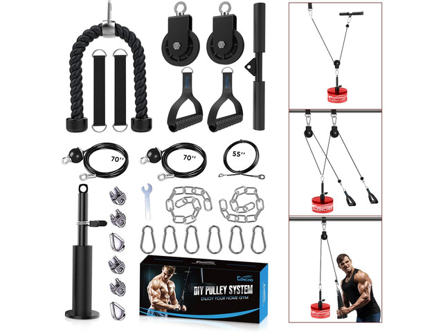 Concho Weight Pulley System, Upgraded Cable Pulley System Gym with Adjustable Weight Cable & Detachable Handles, Workout Pulley System for LAT...