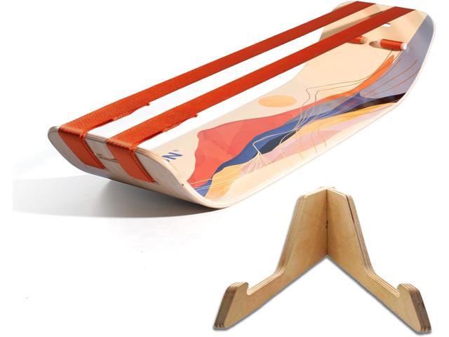 GIBBON SlackBoard Plus & Stand - 2-in-1 Slackline Balance Board for Adults - Workout Equipment Home Gym Training - Wooden Balance Trainer, Standing.