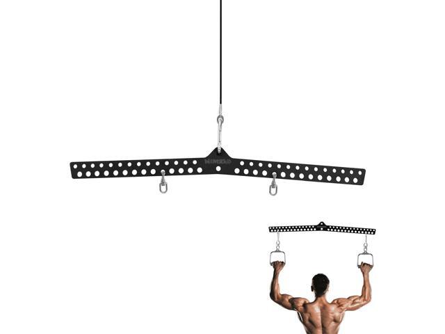 Multi-Grip LAT Pull Down Bar Hardened Powder-Coated Finish, 360° Rotating Stainless Steel Adapter, Neutral & Wide Grip Spreader Bar for Pulley...
