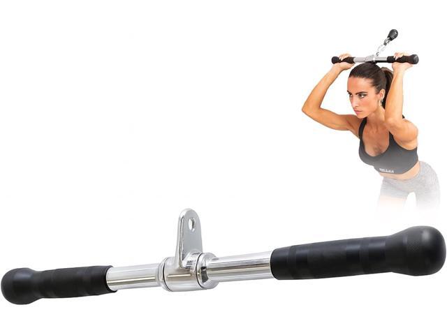 Straight Bar Cable Attachment 20inch Chrome Rotating Tricep Bar Cable Attachment with Non-Slip Handles Tricep Pull Down Bar Gym Accessories for...