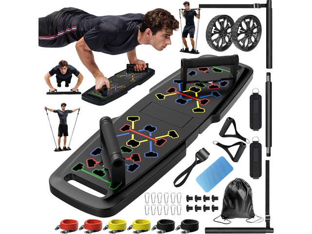MQRW Push Up Board,Home Gym,Portable Exercise Equipment,Pilates Bar and 20 Fitness Accessories with Resistance Bands and Ab Roller Wheel,Full Body...