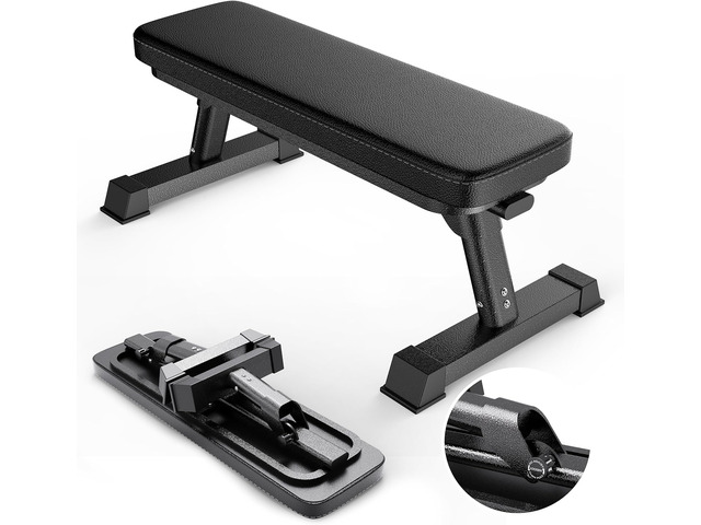 Finer Form Gym Quality Foldable Flat Bench for Multi-Purpose Weight Training and Ab Exercises - Free PDF Workout Chart Included