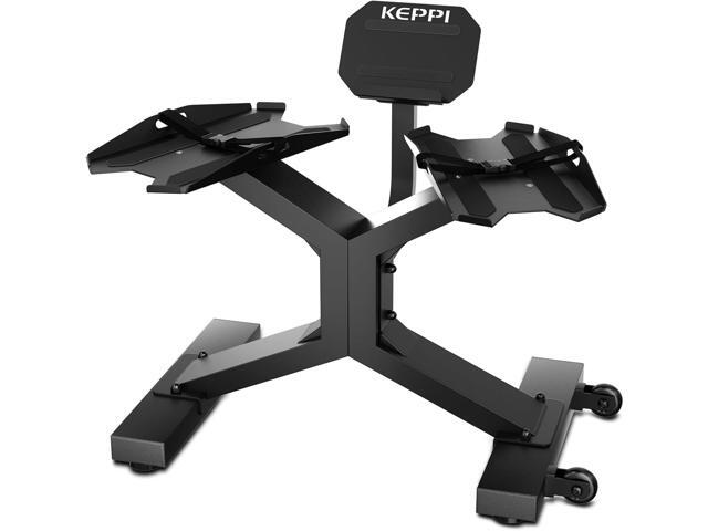Keppi Dumbbell Rack, 330LBS Capacity Alloy Steel Weight Stand for Home Gym, Non-Slip Silicone Tray with Secure Straps, Side-Mounted Wheels for Easy...