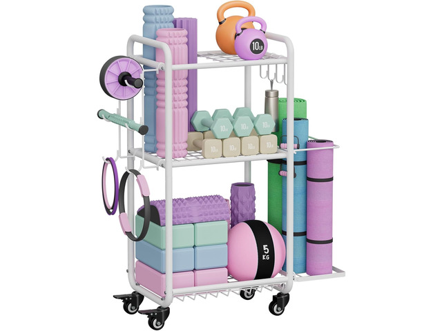 Multi-Functional Home Gym Storage Rack - Yoga Mat Storage Rack, Dumbbell Weight Rack & Workout Equipment Storage with Heavy-Duty Steel Construction...