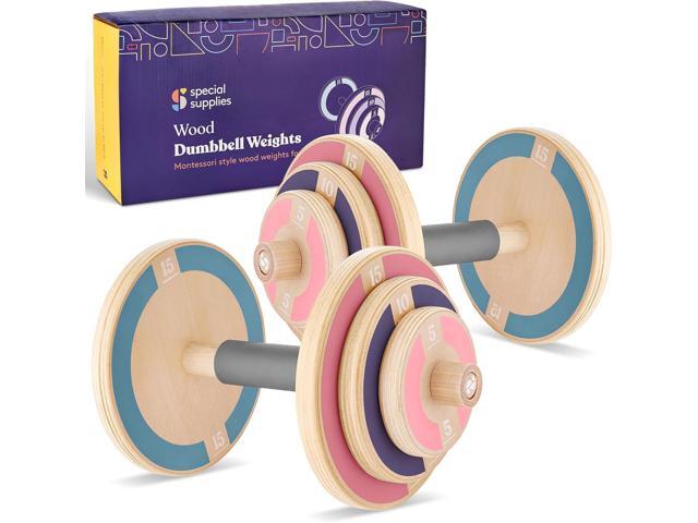 Special Supplies Kids Wooden Workout Play Weights Set - Adjustable Dumbbells Set for Home Gym Equipment, Exercise Workout Set for School or Home...
