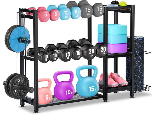 3-Tier Dumbbell Rack Stand Only - Adjustable Weight Rack for Home Gym, Heavy-Duty Weight Stand for Dumbbells Kettlebells Foam Roller Yoga Mats,...
