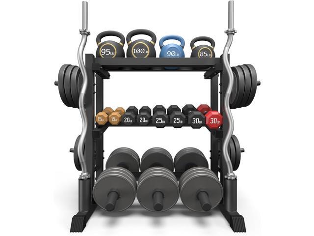 3-Tier Dumbbell Rack, 1100LB Capacity Adjustable Weight Rack for Home Gym, Heavy-Duty Weight Stand for Dumbbells Kettlebells & Weight Plates(Rack...