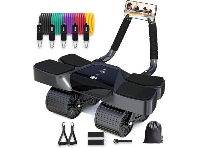 Ab Roller Home Gym Equipment 4 Wheels Ab Wheel Muscle Roller with LCD Screen, 5Pcs Resistance Bands, Ankle Straps, Door Anchor, Handles, Travel...