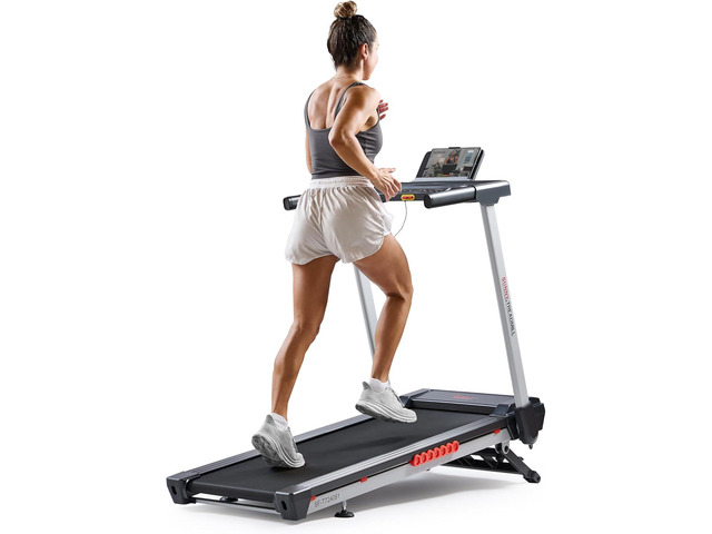Sunny Health & Fitness Premium Smart Treadmill with Auto Incline, Dedicated Speed Buttons, Double Deck Technology, Digital Performance Display, BMI...