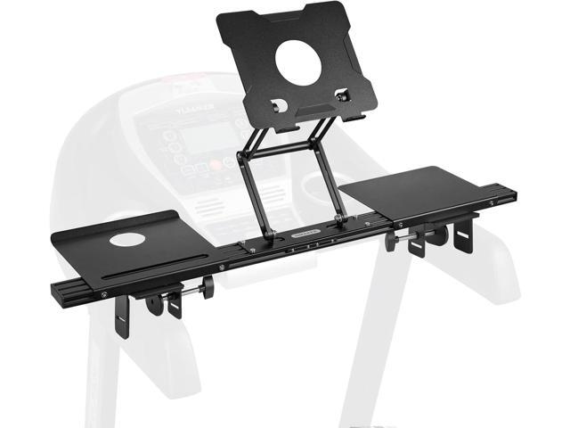 INMAKER Treadmill Desk Attachment, Universal Treadmill Laptop Holder Adjustble Height Width, Aluminum Laptop Stand for Treadmill with Tray Black