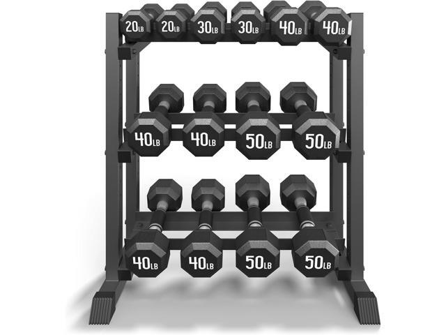 3-Tier Dumbbell Rack, 1100LB Capacity Adjustable Weight Rack for Home Gym, Heavy-Duty Weight Stand for Dumbbells Kettlebells & Weight Plates(Rack...