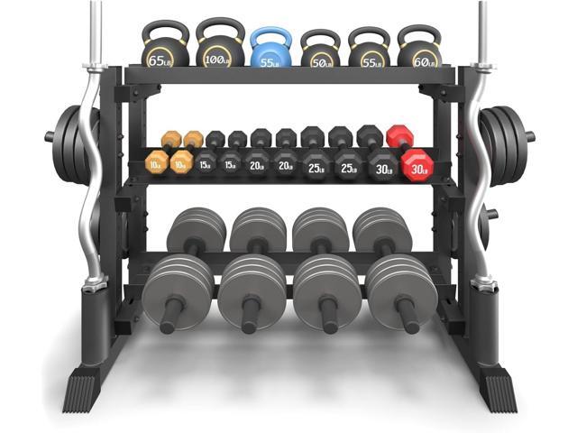 3-Tier Dumbbell Rack, 1200LB Capacity Adjustable Weight Rack for Home Gym, Heavy-Duty Weight Stand for Dumbbells Kettlebells & Weight Plates(Rack...