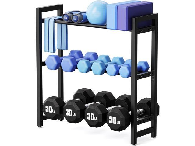 3 Tier Adjustable Dumbbell Rack Heavy-Duty Weight Storage Stand for Dumbbells, Kettlebells, Multiple Balls, 450 lb Total Capacity, Space-Saving...