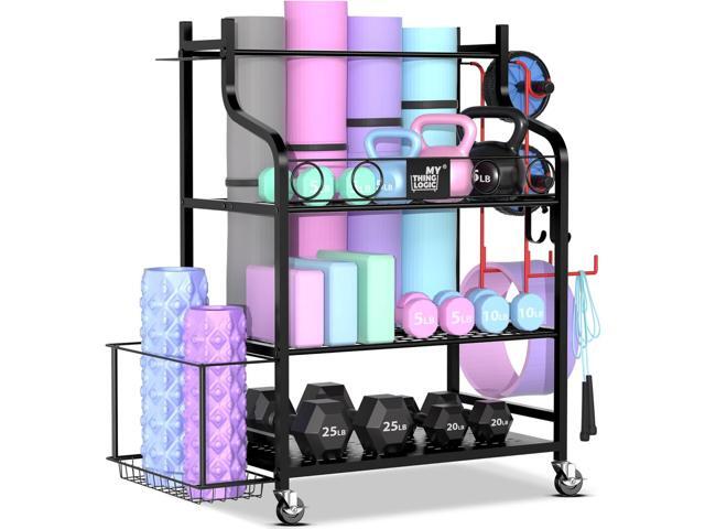 Mythinglogic Yoga Mat Storage Racks,Home Gym Storage Rack for Dumbbells Kettlebells Foam Roller, Yoga Strap and Resistance Bands, Workout Equipment...
