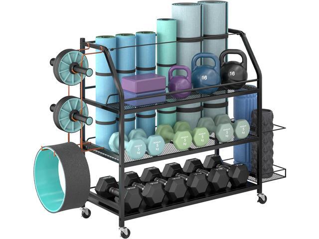 Weight Rack for Dumbbells - Home Gym Storage Rack - Dumbbell and Weight Organizer with 4 Flexible Wheels and Unique Storage on Both Sides