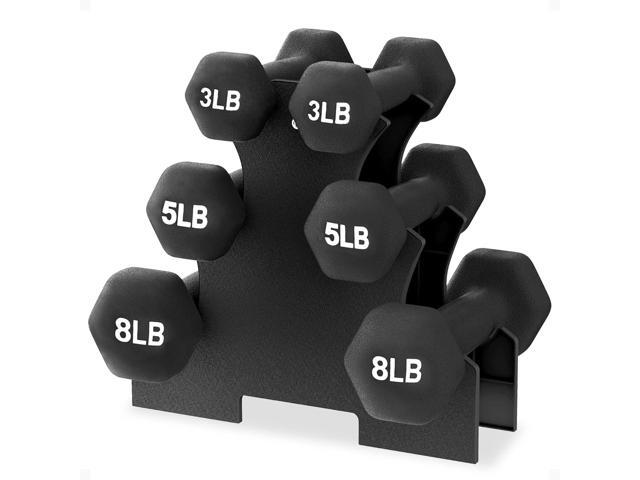 BalanceFrom Neoprene Coated Iron Dumbbell Hex Weights Set with Stand Color-Coded or Black Options with Non-Slip Grip for Strength Training,...