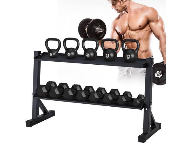 48' Kettlebell Storage Rack, 2-Tier Dumbbell and Kettlebell Rack for Home Gym, 1000LBS Weights Storage for Free Weights, Dumbbells, Kettlebells and...