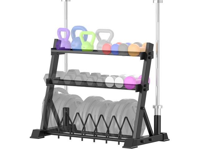 Dumbbell Rack 3-Tier Weight Plate Rack Storage Stand for Dumbbell/Kettlebell/Weight Plate and Curl Bar