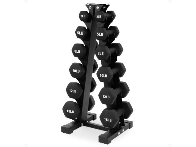 BalanceFrom Neoprene Coated Iron Dumbbell Hex Weights Set with Stand Color-Coded or Black Options with Non-Slip Grip for Strength Training,...