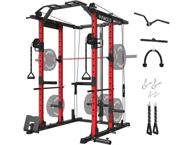 Mikolo Power Cage, Power Rack with Cable Crossover System, 1500LBS Squat Rack with LAT Pull Down System, Workout Cage with Pulley System for...