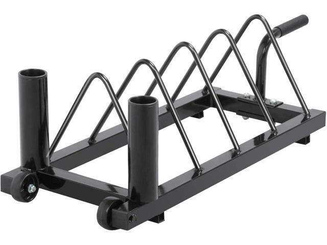 Yaheetech Horizontal Barbell Bumper Plate Rack Holder Olympic Bar Storage Rack with Handle and Wheels,Black