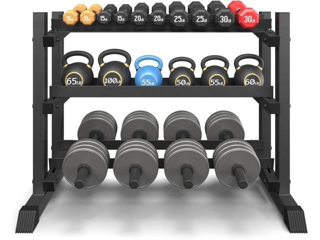 3-Tier Dumbbell Rack, 1200LB Capacity Adjustable Weight Rack for Home Gym, Heavy-Duty Weight Stand for Dumbbells Kettlebells & Weight Plates(Rack...