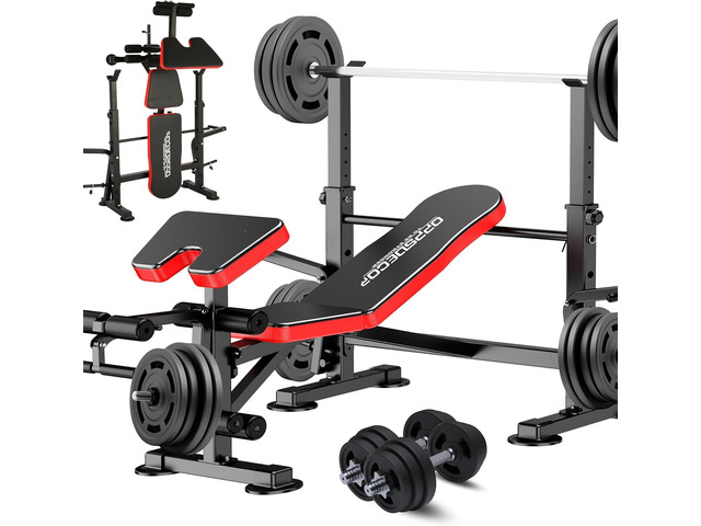 OPPSDECOR 900LBS All in One Weight Bench Set with Squat Rack Adjustable Workout Bench with Leg Developer Preacher Curl Rack Fitness Strength...