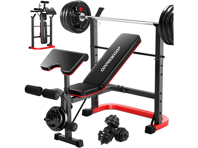 OPPSDECOR 6 in 1 Weight Bench Set with Leg Extension and Leg Curl, 660 LBS Adjustable Bench Press Set with Preacher Curl Pad, Foldable Workout...