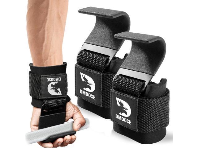 DMoose Fitness Weight Lifting Hooks (Pair) for Deadlifts, Pull Ups, Rows & Shrugs - Anti-Rip Nylon Strap Hand Grips with Thick Wrist Padding -...