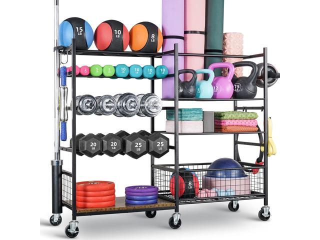 PLKOW Dumbbell Rack, Weight Rack for Dumbbells, Home Gym Storage for Dumbbells Kettlebells Yoga Mat and Balls, All in One Workout Storage with...