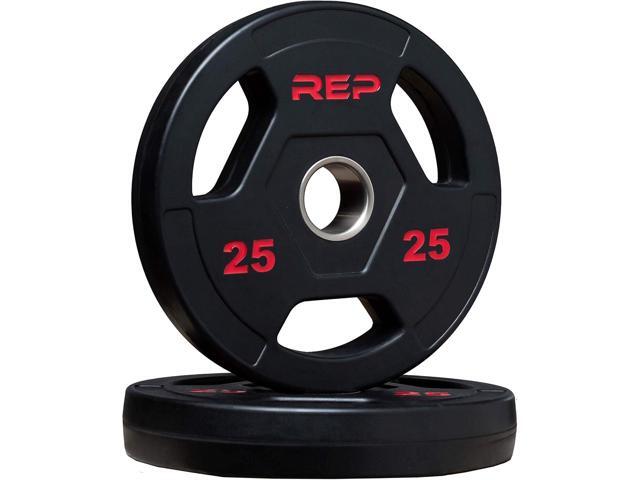 REP Fitness Rubber Coated Olympic Plates, Updated Design - Tri-Grip Olympic Barbell Weights Sold in Pairs and Sets