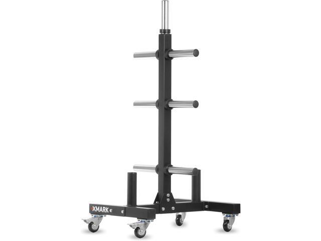 XMark Commercial Olympic Weight Plate Tree or Bumper Plate Tree, 750 lb Capacity, with Two Bar Holders and Transport Wheels