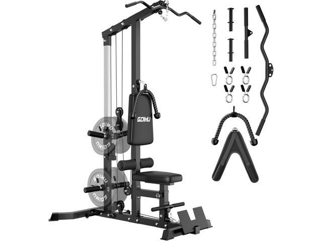 LS01 LAT Pulldown Machine, LAT Row Cable Machine with AB Crunch, LAT Tower with Cable Row Attachments, 3 in 1 Pulley Stations for Home Gym