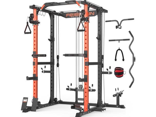 FEIERDUN FLA01 Power Cage Multi Function Squat Rack with Cable Crossover System,2000LBS Capacity with LAT Pulldown,10-in-1 Home Gym