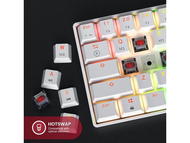 HK GAMING GK61 60% v3 Hotswap Mechanical Gaming Keyboard 61 Keys Multi Color RGB LED Backlit for PC/Mac Gamer US Layout (White, Gateron...