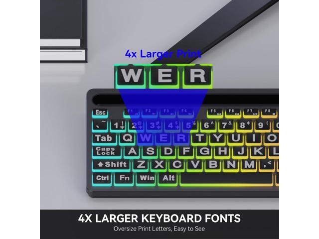 MARVO Large Print Backlit Keyboard, WK712 Wired Computer Keyboards with 7 Colors & 11 Modes Backlight, Tablet Phone Holder and Quiet Light Up Keys,...