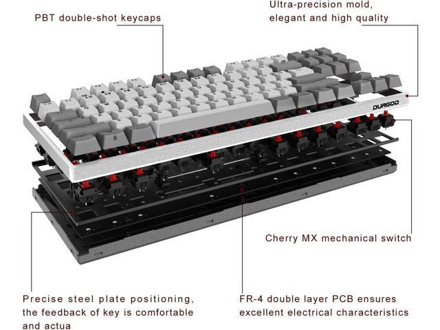DURGOD Taurus K320 TKL Mechanical Gaming Keyboard - 87 Keys - Double Shot PBT - NKRO - USB Type C (Cherry Silent Red, White)