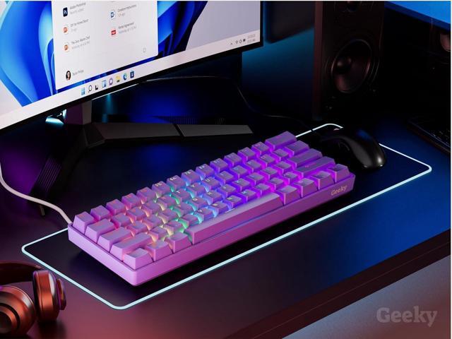 Geeky GK61 SE 60% Mechanical Gaming Keyboard 61 Keys Multi Color RGB LED Backlit for PC/Mac Gamer ANSI US American Layout (Lavender,...