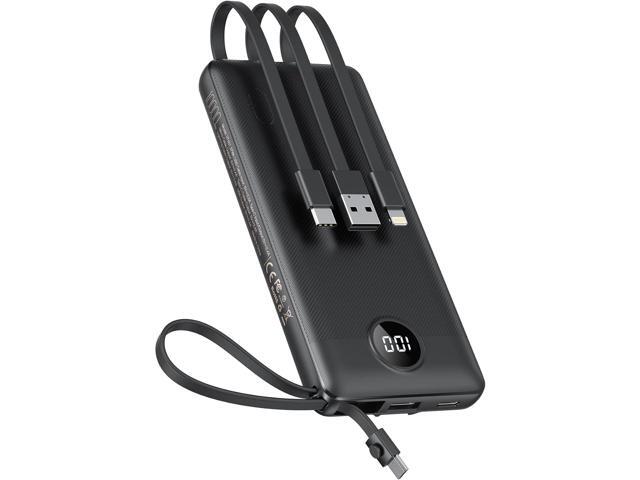 VEEKTOMX Portable Charger with Built-in Cables 10000mAh Power Bank for iPhone Slim Fast Charge USB C Battery Pack Travel Essentials Powerbank...