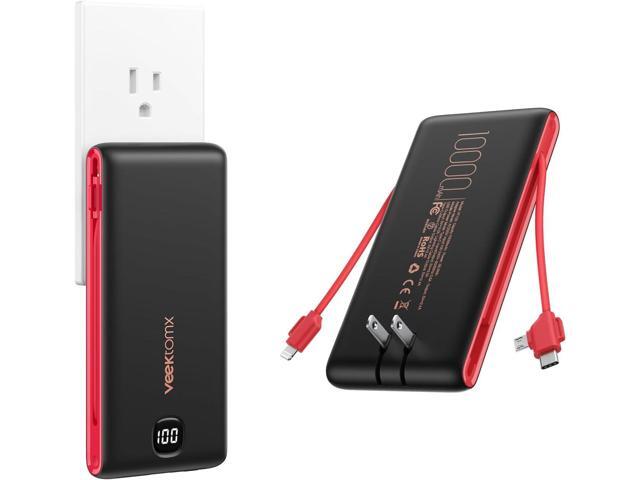 VEEKTOMX Portable Charger with Built in Cables 10000mAh, Power Bank for iPhone with AC Wall Plug, Fast Charging USB C Slim Battery Pack with LED...