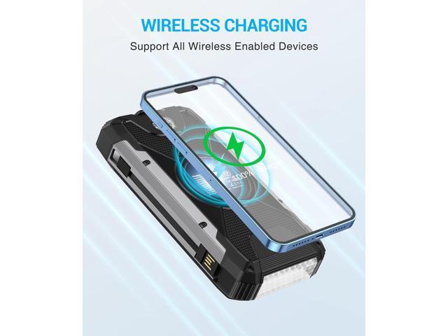Solar Charger 38600mAh,Solar Power Bank Wireless Portable Charger Built in 3 Cables External Battery Pack Waterproof with 4 Outputs 2 Inputs USB C...