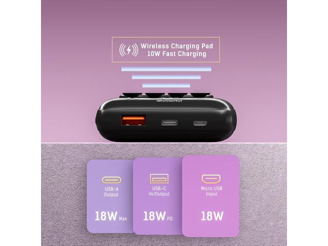 20000 mAh Wireless Power Bank with Anti-Slip Suction Cups, 18W USB-C Fast Charging Compatible with iPhone 16, 15, 14, 13, 12, 11, X, XS, XR, and...