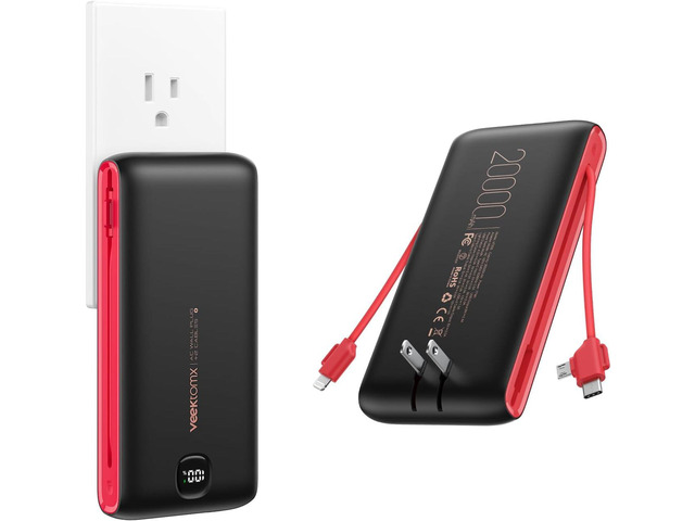 VEEKTOMX Portable Charger with Built in Cables 20000mAh, Power Bank for iPhone with AC Wall Plug, Fast Charging USB C Slim Battery Pack with LED...