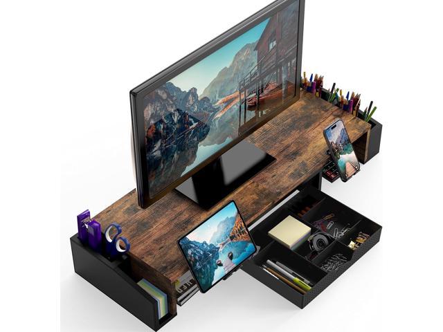 Simple Houseware Desk Dual Monitor Stand Riser with Drawer, Rustic Brown