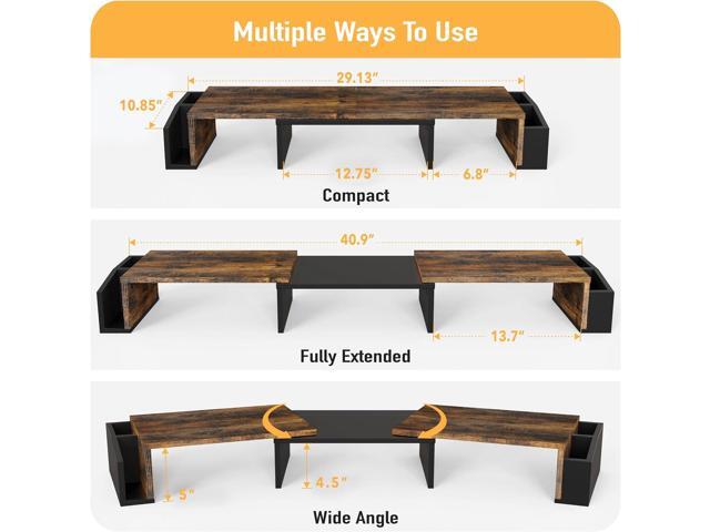 Simple Houseware Desk Dual Monitor Stand Riser with Drawer, Rustic Brown
