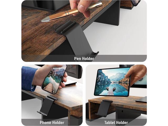 Simple Houseware Desk Dual Monitor Stand Riser with Drawer, Rustic Brown