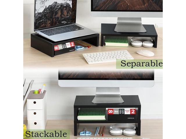 TEAMIX 2-Tier Wood Monitor Stand Riser for 2 Monitors, Laptops, and PCs - Black, 2 Pack