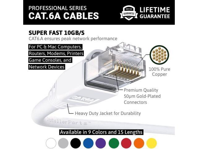InstallerParts Ethernet Cable CAT6A Cable UTP Booted 15 FT - White - Professional Series - 10Gigabit/Sec Network/High Speed Internet Cable, 550MHZ